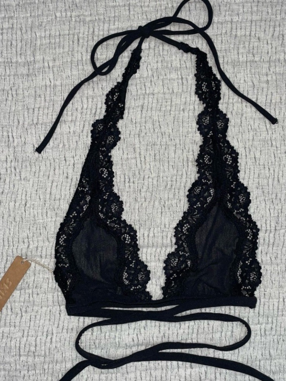Skims XS Bralette Black Summer Mesh Lace Plunge NWT